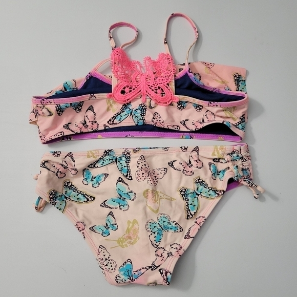 Limited Too Butterfly Print Ruffle Front Crochet Back Bikini - Picture 5 of 8